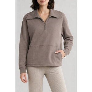 Beyond Yoga Trek Half Zip Pullover Taupe Fleece Kangaroo Pocket XL